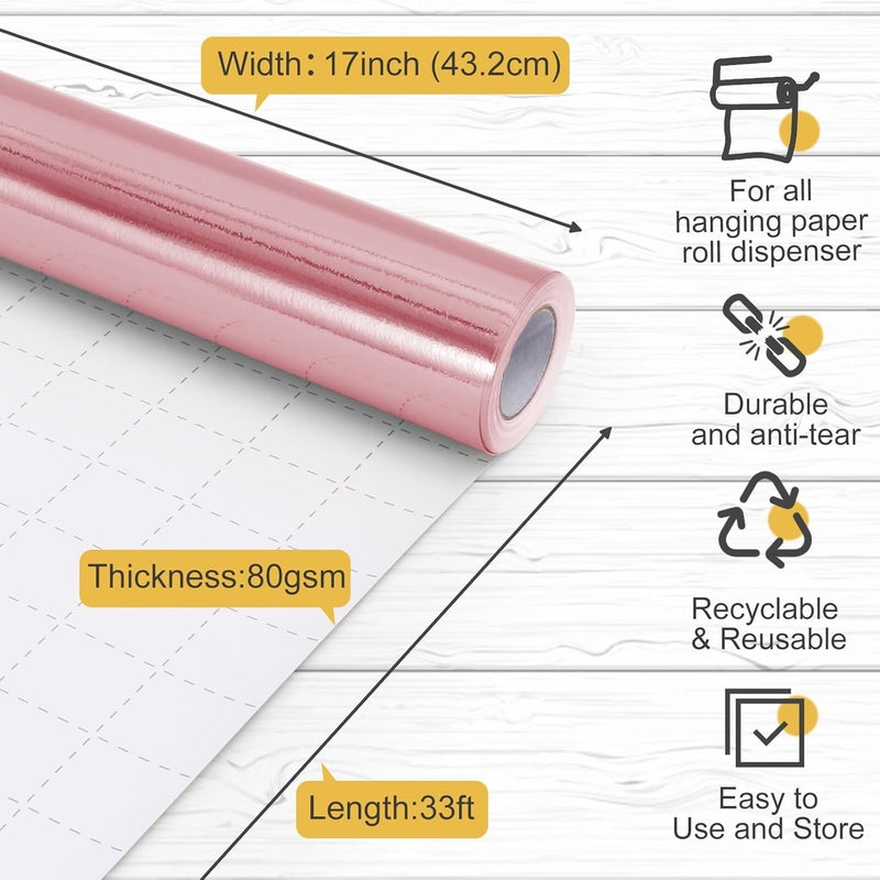 Donyang Pink Valentines Wrapping Paper, 17inch x 33ft Solid Color Metallic Lustre Paper, Pink Gift Wrapping Paper Roll with Grid Cutting Lines for Wedding, Mother's Day, Christmas, Baby Shower, Birthday - Image 3